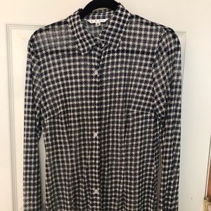 CAbi Top. Blue and black check. Sheer.